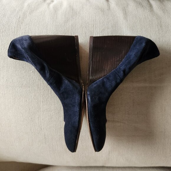 NWOT Lanvin Navy Suede Wedge Heels - US 7.5 - Picture 6 of 14